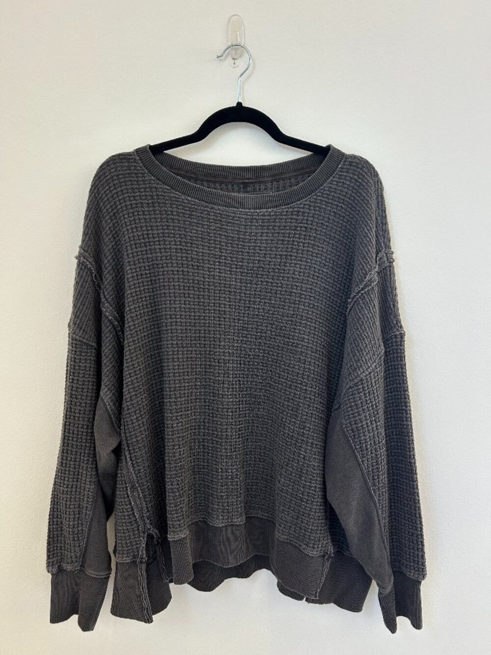 American Eagle Seriously Lived-In Oversized Waffle Knit Sweatshirt Gray S